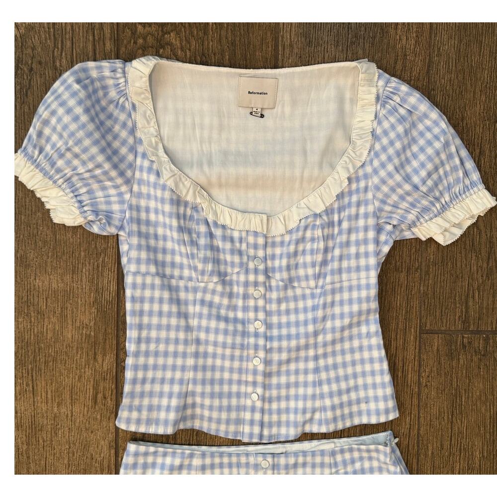 NEW Reformation Janell Two Piece Set in Crystal Check Size 4 - Picture 7 of 15